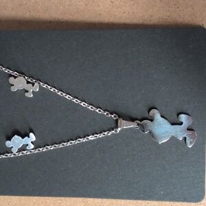 Silver Stainless Steel Silver Mouse Silhouette Necklace & Earrings Set